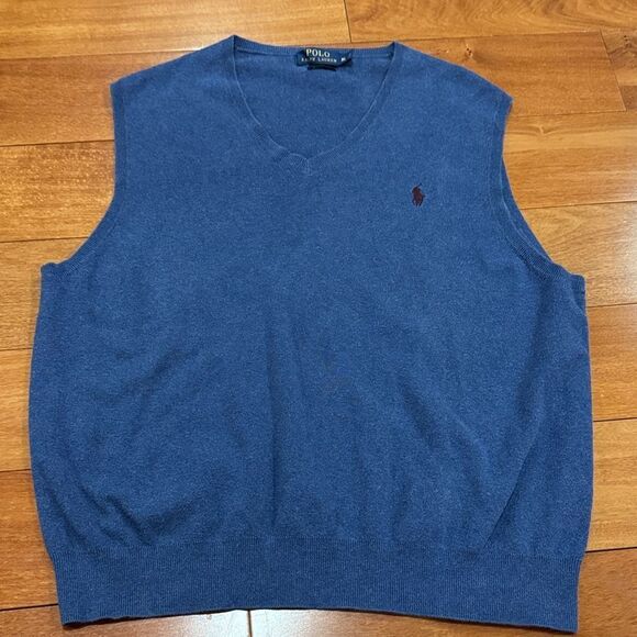 Polo by Ralph Lauren Pima Cotton V-Neck Blue Sweater Vest size XL - Picture 2 of 8